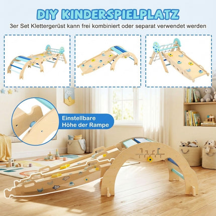 3 viename Montessori laipiojimo rinkinys su rampa ir arka