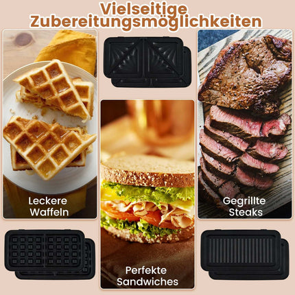 3 viename sumuštinių keptuvė, vaflių ir panini presas, nelimpančios lėkštės