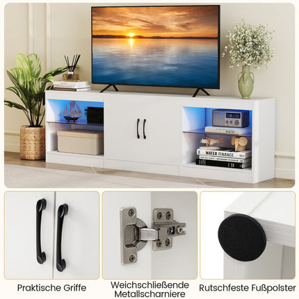 3 viename televizoriaus stovas su LED apšvietimu, reguliuojamomis lentynomis, maks. 85 colių
