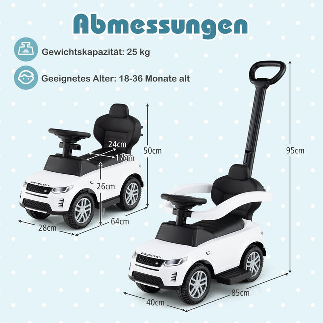 3 viename mažylių važiuojamasis automobilis su nuimama rankena