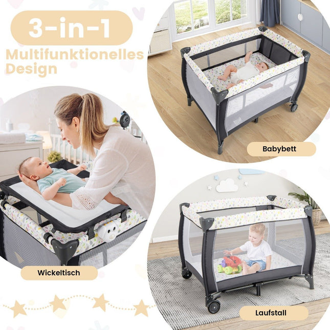 3 viename sulankstoma šoninė lova su čiužiniu ir spalvinga žaisline muzikine dėtute