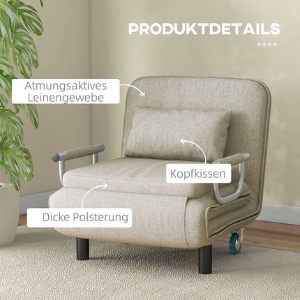 3 viename miegamoji sofa-lova su lovos funkcija, sulankstoma kėdė su 3 lygių reguliuojamu atlošu, ratukais, plieniniu rėmu, keliamoji galia 120 kg, svetainei, pilka