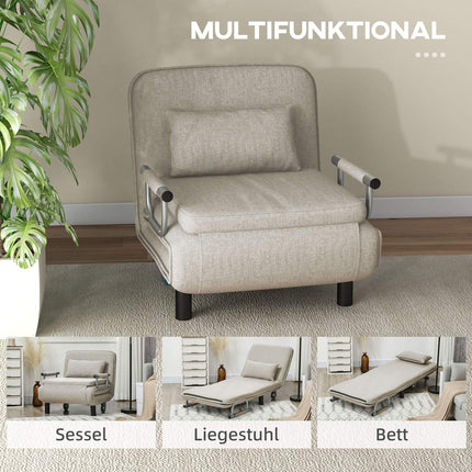 3 viename miegamoji sofa-lova su lovos funkcija, sulankstoma kėdė su 3 lygių reguliuojamu atlošu, ratukais, plieniniu rėmu, keliamoji galia 120 kg, svetainei, pilka