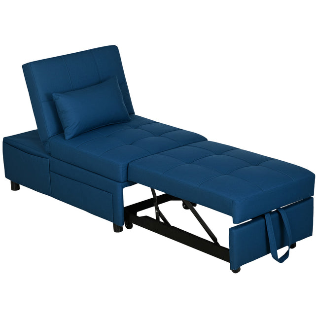 Blue Adjustable 3-in-1 sofa bed with side pocket