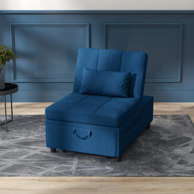 Blue Adjustable 3-in-1 sofa bed with side pocket