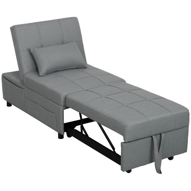 3 viename sofa-lova su lovos funkcija, išskleidžiama sofa-lova, miegamoji kėdė su šonine kišene, reguliuojamas atlošas, keliamoji galia iki 150 kg, svetainei, miegamajam, šviesiai pilka