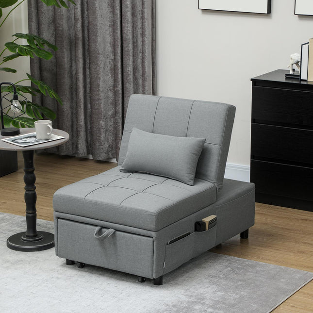 3 viename sofa-lova su lovos funkcija, išskleidžiama sofa-lova, miegamoji kėdė su šonine kišene, reguliuojamas atlošas, keliamoji galia iki 150 kg, svetainei, miegamajam, šviesiai pilka