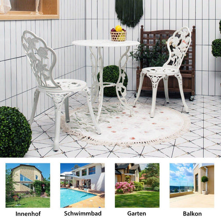 3 pcs. Garden furniture set balcony set with 2 chairs & table made of cast aluminum & cast iron white