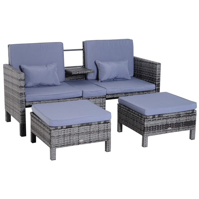 3 vnt. sodo sofos, sodo baldų poilsio sodo komplektas, sėdimoji grupė, žiurkės baldai, pilkas polirotangas + metalinė dvivietė sofa, 2 x taburetės pagalvėlės