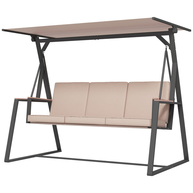 3-seater Khaki swing bench with cushions and roof, 300 kg