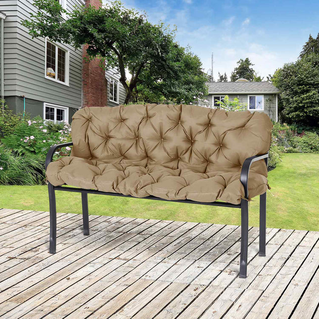 Trivietės suoliuko pagalvėlė 150x98x8 cm, suoliuko pagalvėlė su dirželiais, sėdynės pagalvėlė, lauko/vidaus kėdės pagalvėlė, sėdynės pagalvėlė, sėdynės pagalvėlė, suoliuko pagalvėlė sodo baldams, verandos sūpynės, chaki spalvos