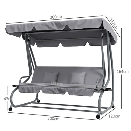 3-seat reclining porch swing, adjustable roof, light gray