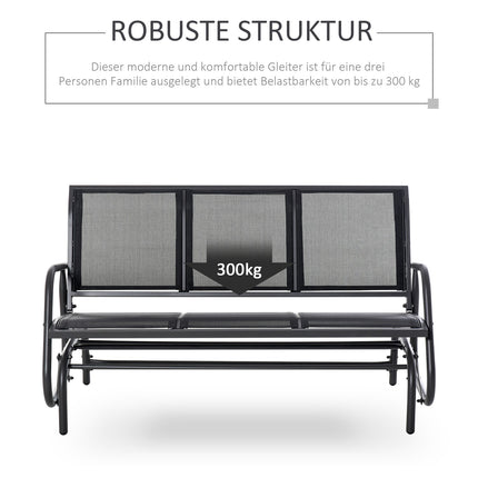 3-seater metal garden swing bench, weatherproof, black