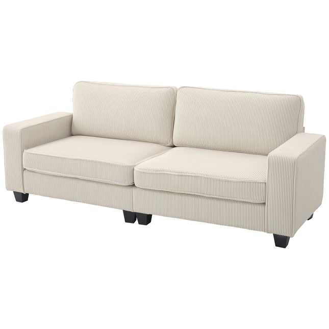 Trivietė sofa, sofa su porankiais, nugaros pagalvėlėmis, svetainės sofa su virvelės užvalkalu, spyruokliniu užpildu, minkšta svetainės sofa, miegamasis 227 x 84 x 87 cm, kreminės baltos spalvos