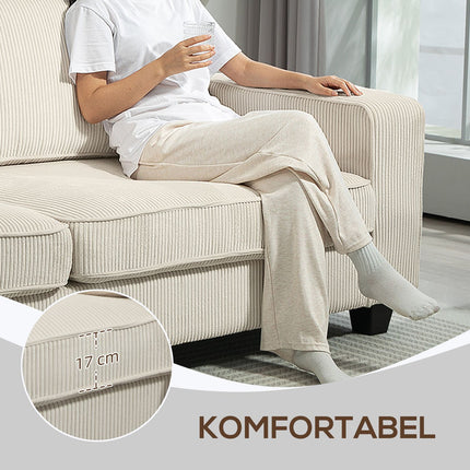 Trivietė sofa, sofa su porankiais, nugaros pagalvėlėmis, svetainės sofa su virvelės užvalkalu, spyruokliniu užpildu, minkšta svetainės sofa, miegamasis 227 x 84 x 87 cm, kreminės baltos spalvos