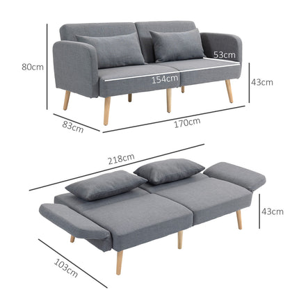 Gray 3-seater sofa bed, adjustable back, linen look