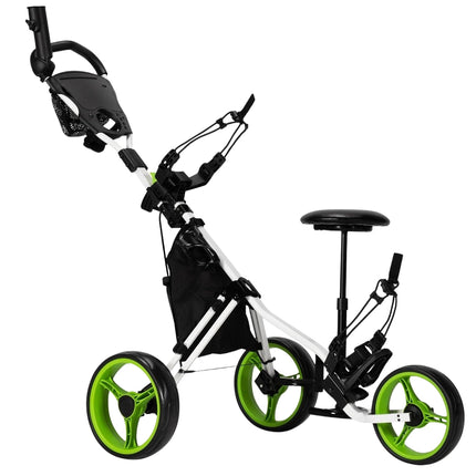 Green 3 Wheel Golf Cart with Folding Seat & Umbrella Holder