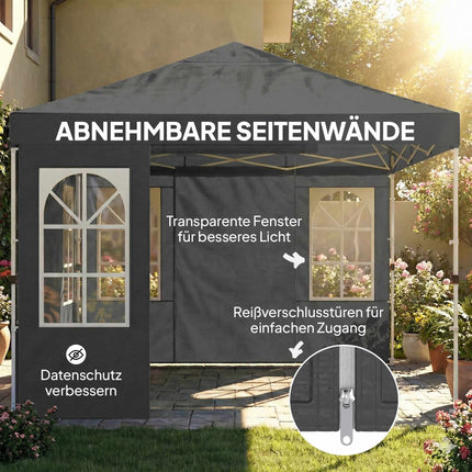 3x3m išskleidžiamas paviljonas, UPF 50+ Oksfordo audinys, tamsiai pilka