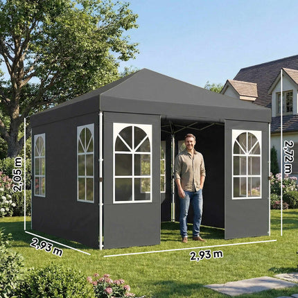 3x3m išskleidžiamas paviljonas, UPF 50+ Oksfordo audinys, tamsiai pilka