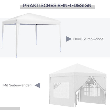 3x3 m pavėsinė su 4 šoninėmis sienomis ir langais, apsauga nuo UV spindulių, įskaitant nešiojimo krepšį, plienas ir Oksfordo audinys, balta