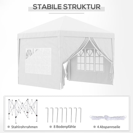 3x3 m pavėsinė su 4 šoninėmis sienomis ir langais, apsauga nuo UV spindulių, įskaitant nešiojimo krepšį, plienas ir Oksfordo audinys, balta