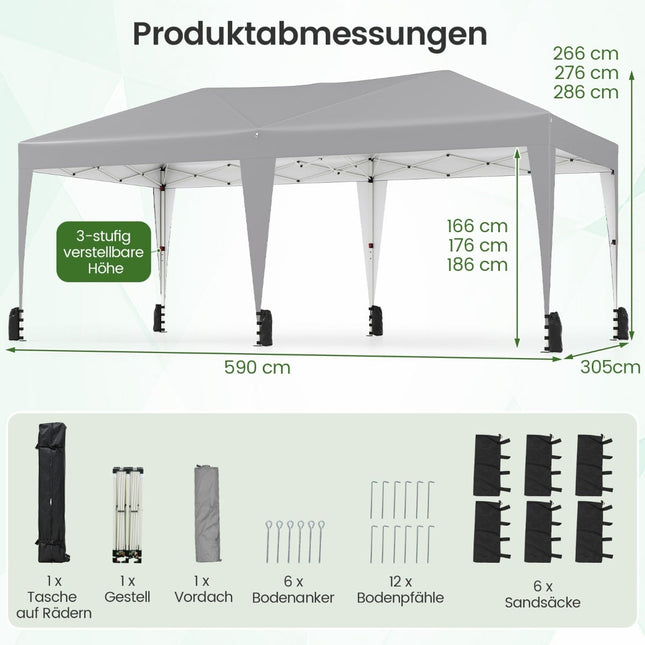 3 x 6 m išskleidžiamas paviljonas su apsauga nuo UV spindulių, pilkas