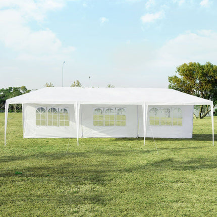 3 x 9 m paviljono palapinė, sodo paviljono sodo palapinė su 5 nuimamomis šoninėmis sienelėmis, balta