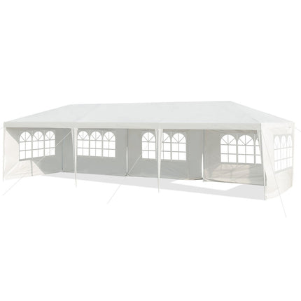 3 x 9 m paviljono palapinė, sodo paviljono sodo palapinė su 5 nuimamomis šoninėmis sienelėmis, balta