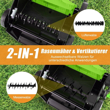 41 cm elektrinis skarifikatorius ir vejos aeratorius 15A 2 viename vejos skarifikatorius su 3 padėčių aukščio reguliavimu, žalias