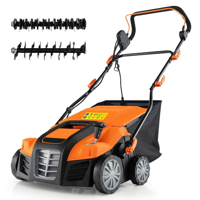 41 cm elektrinis skarifikatorius ir vejos aeratorius 15A 2 viename vejos skarifikatorius su 3 padėčių aukščio reguliavimu, oranžinis