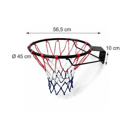 45 cm prie sienos tvirtinamas krepšinio lankas su trispalviu tinklu