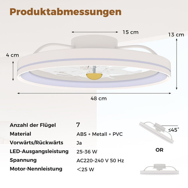 48 cm lubinis ventiliatorius su apšvietimu, dvipusis, pritemdomas LED