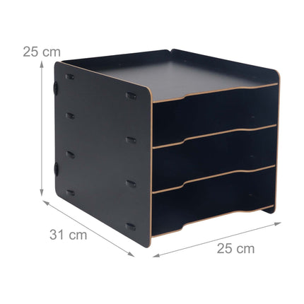 4 skyrių MDF dokumentų dėklas – medžio imitacijos, juodas