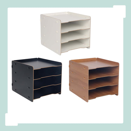 4 skyrių MDF dokumentų dėklas – medžio imitacijos, juodas