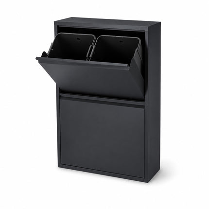 4 skyrių šiukšliadėžė, 4 x 18 l, juodo plieno