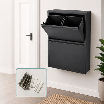 4 skyrių šiukšliadėžė, 4 x 18 l, juodo plieno
