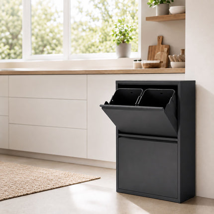 4 skyrių šiukšliadėžė, 4 x 18 l, juodo plieno