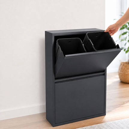 4 skyrių šiukšliadėžė, 4 x 18 l, juodo plieno