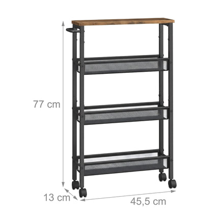 4 lygių virtuvės vežimėlis, metalas ir MDF, mobilus daiktų laikymas