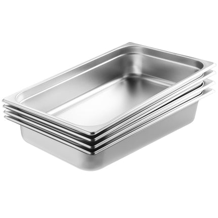 4-Pack Full-Size Stainless Steel Steam Table Pans, 4-Inch Deep, Lids
