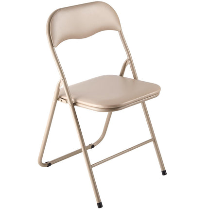 4-Pack Padded Leather Folding Chairs, Metal Frame, Khaki