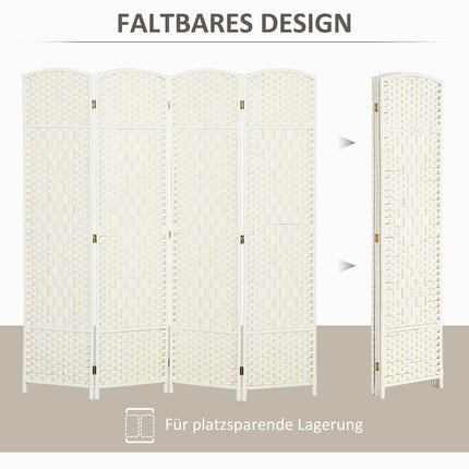 4 dalių sulankstoma kambario pertvara, balta, polipropilenas, pušis