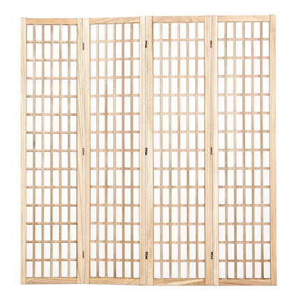 4-Panel Japanese Folding Room Divider, Natural Wood