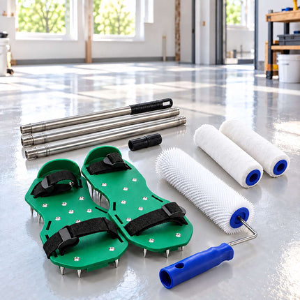 4-Piece Epoxy Floor Coating Set with Spiked Roller, Paint Roller, Spiked Shoes