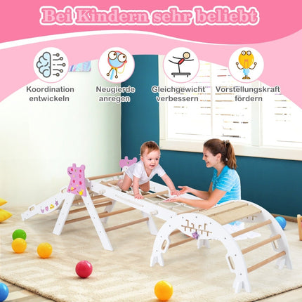 4 dalių vaikiškas laipiojimo komplektas su čiuožykla ir arka - baltas