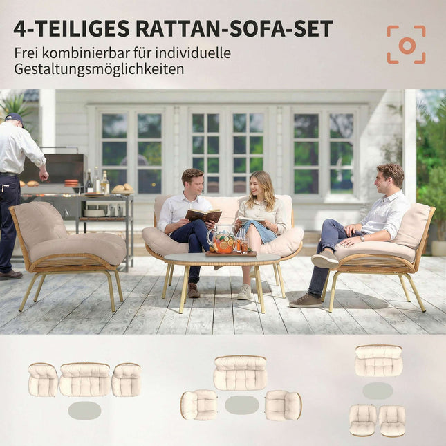 4 dalių rotango sodo baldų komplektas su pagalvėlėmis