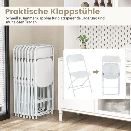 4 dalių baltas sulankstomų kėdžių komplektas, metalinis rėmas, PP sėdynė
