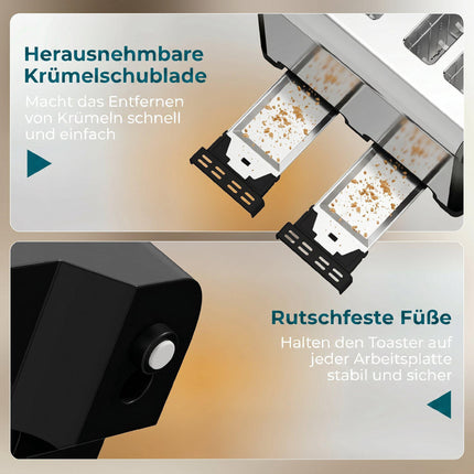 4 riekelių skrudintuvas, 7 apskrudimo lygiai, atitirpinimas, pašildymas, atšaukimas