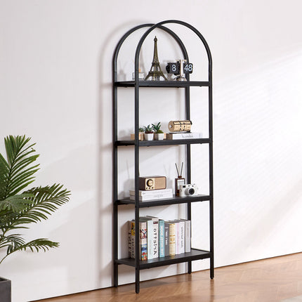 4-Tier Metal Bookshelf, Arched Industrial Design, 30 lb per Shelf