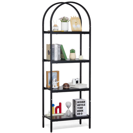 4-Tier Metal Bookshelf, Arched Industrial Design, 30 lb per Shelf